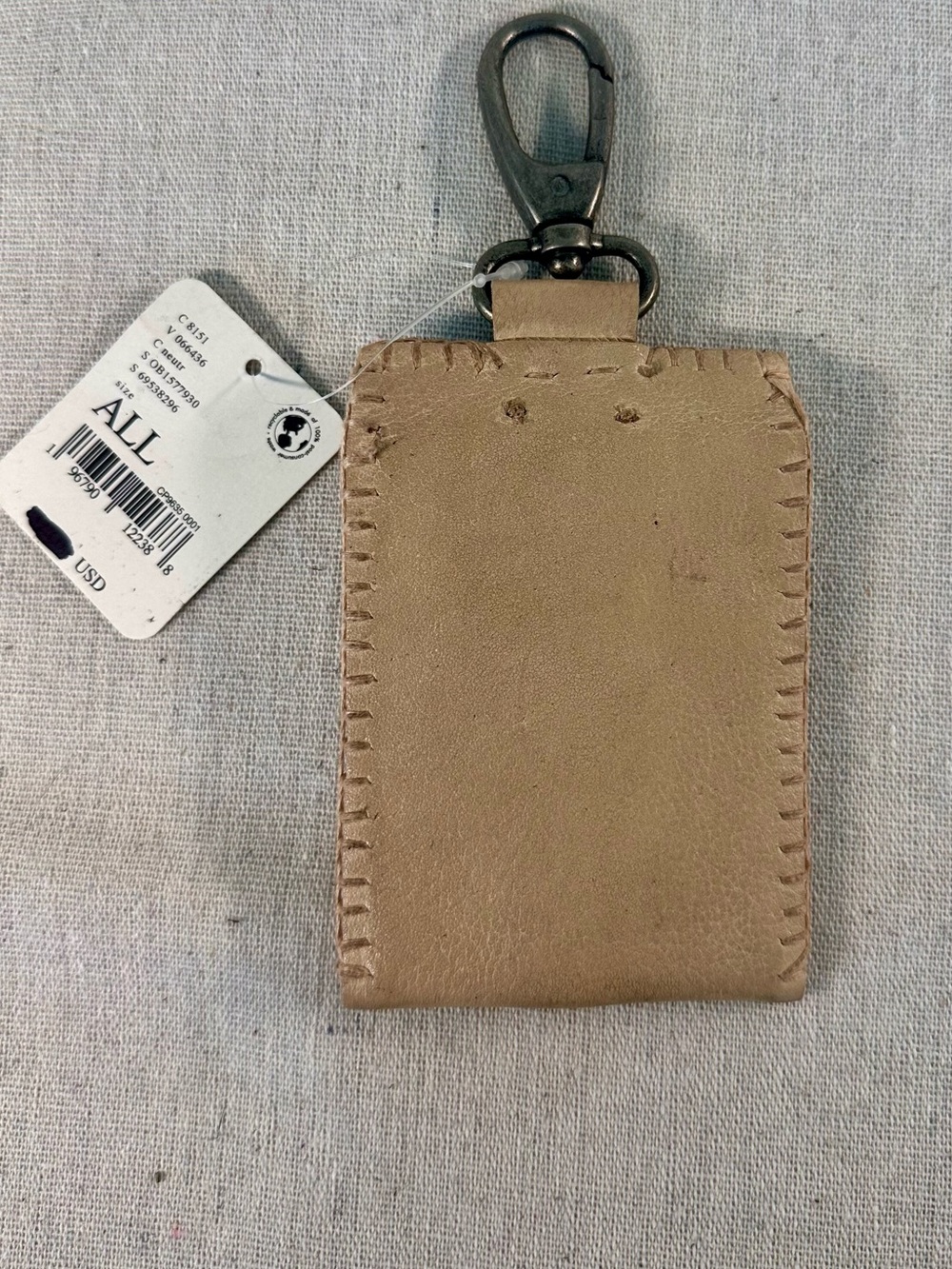 Free People Leather Whipstitch Card Holder Keychain NWT Neutral - Picture 2 of 3